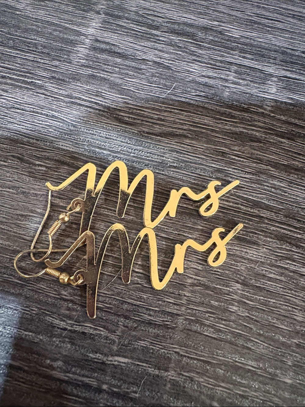 Gold "Mrs" Script Drop Earrings